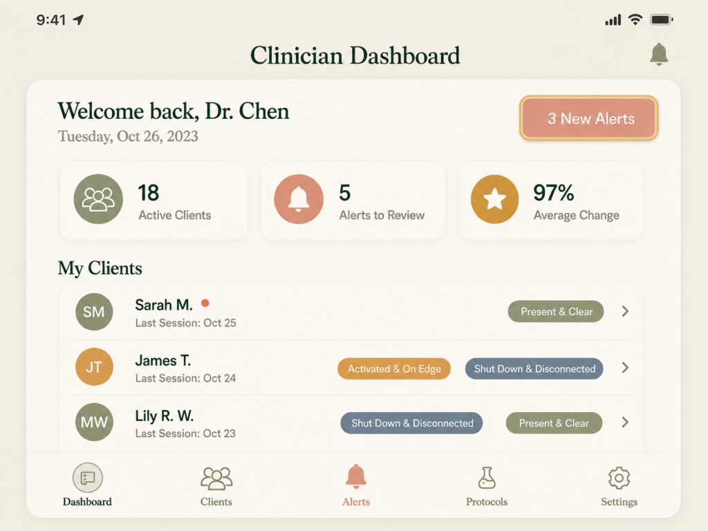 Inpresence App Clinician Dashboard View